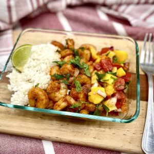 Blackened Shrimp with Coconut Rice and Mango Salsa