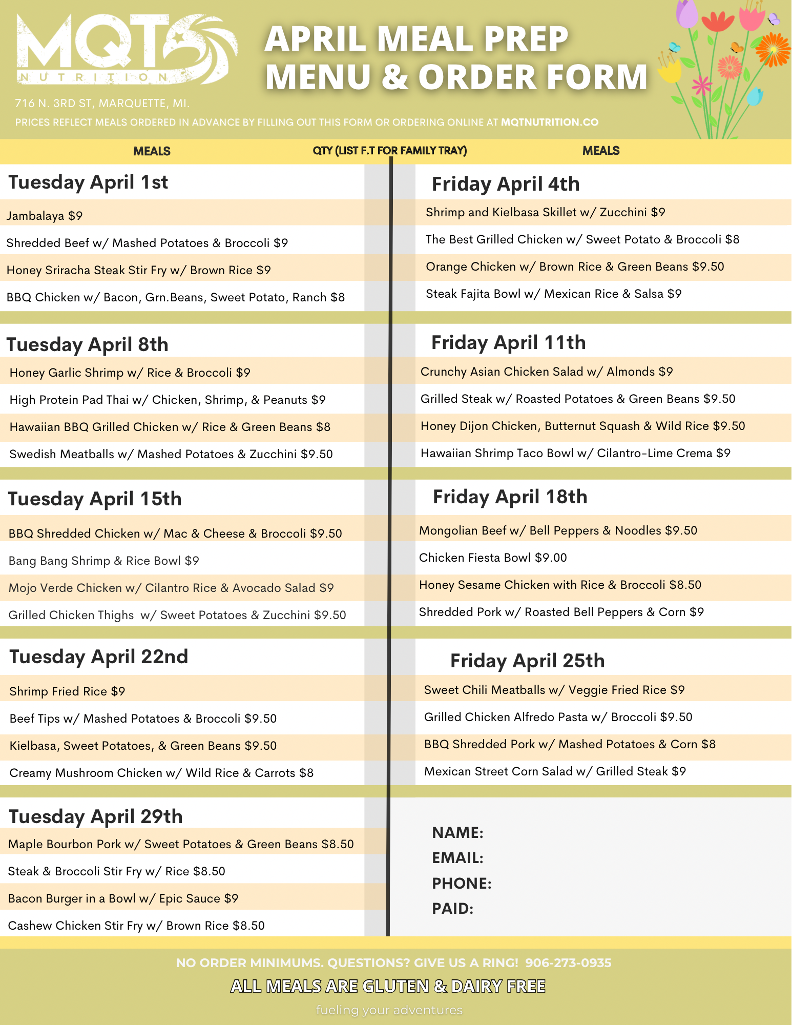April 2025 Meal Prep Menu