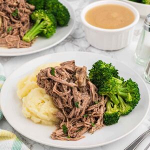 Shredded Beef with Mashed Potatoes and Broccoli