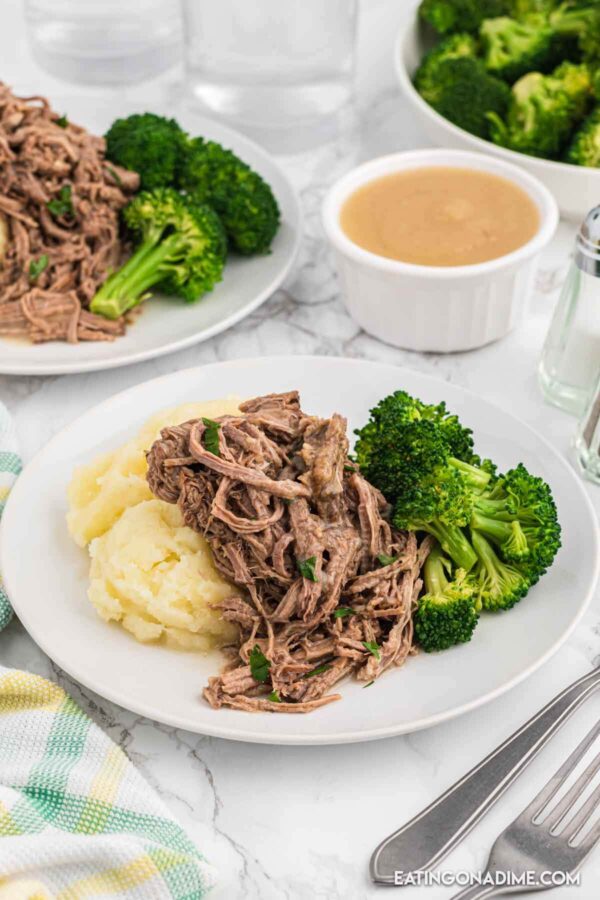 Shredded Beef with Mashed Potatoes and Broccoli