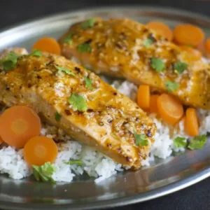 Lemon-Herb Salmon, Roasted Carrots, Brown Rice