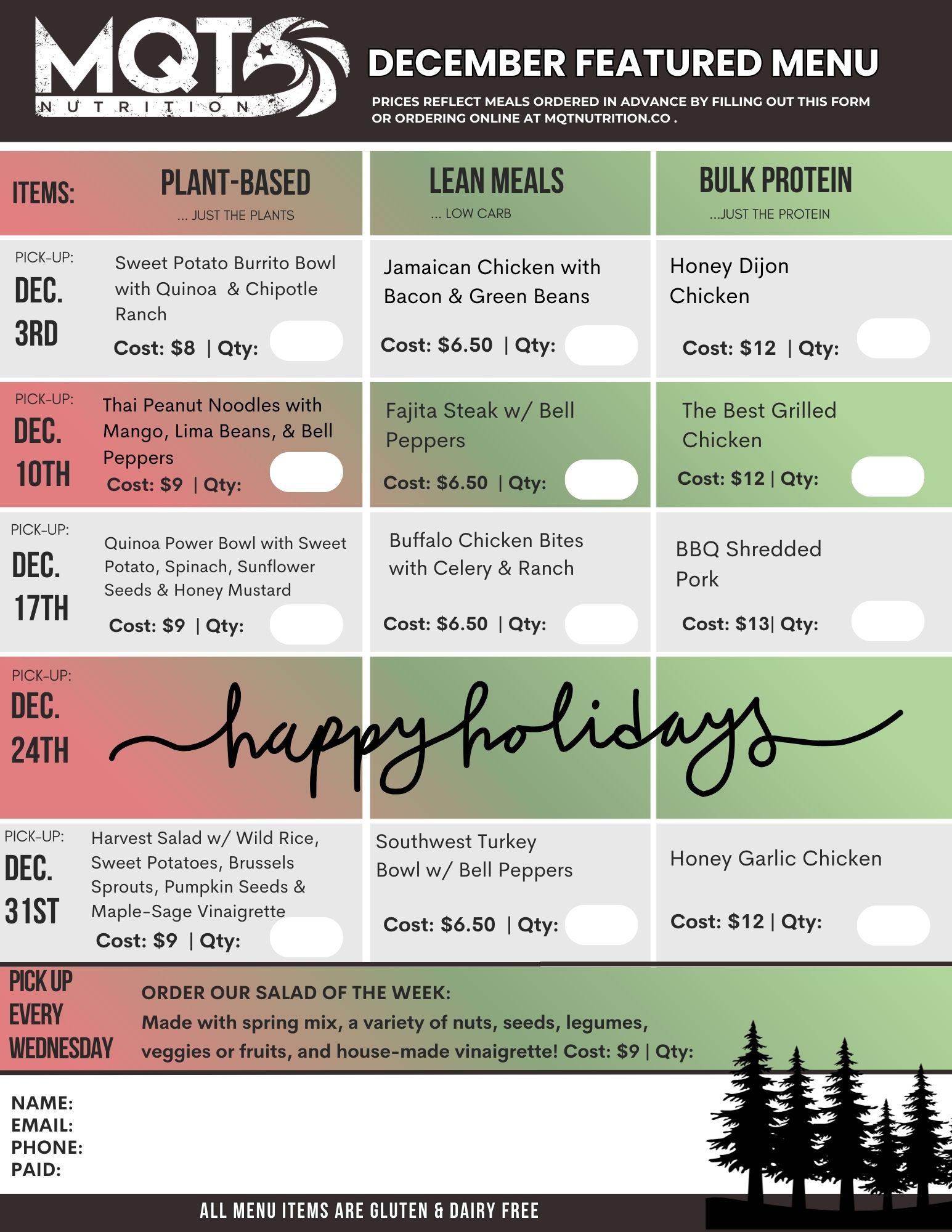 DECEMBER 2025 Featured Menu