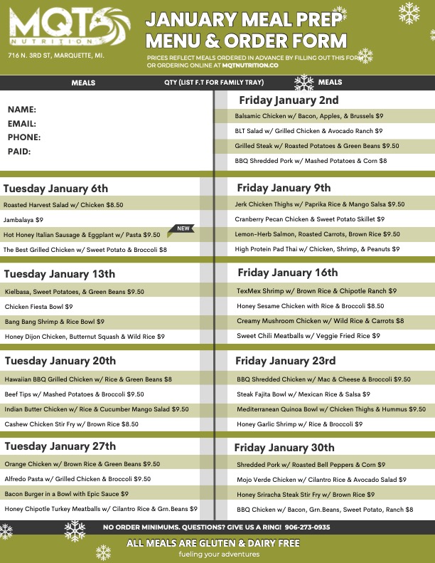 January Meal Prep Menu 2026