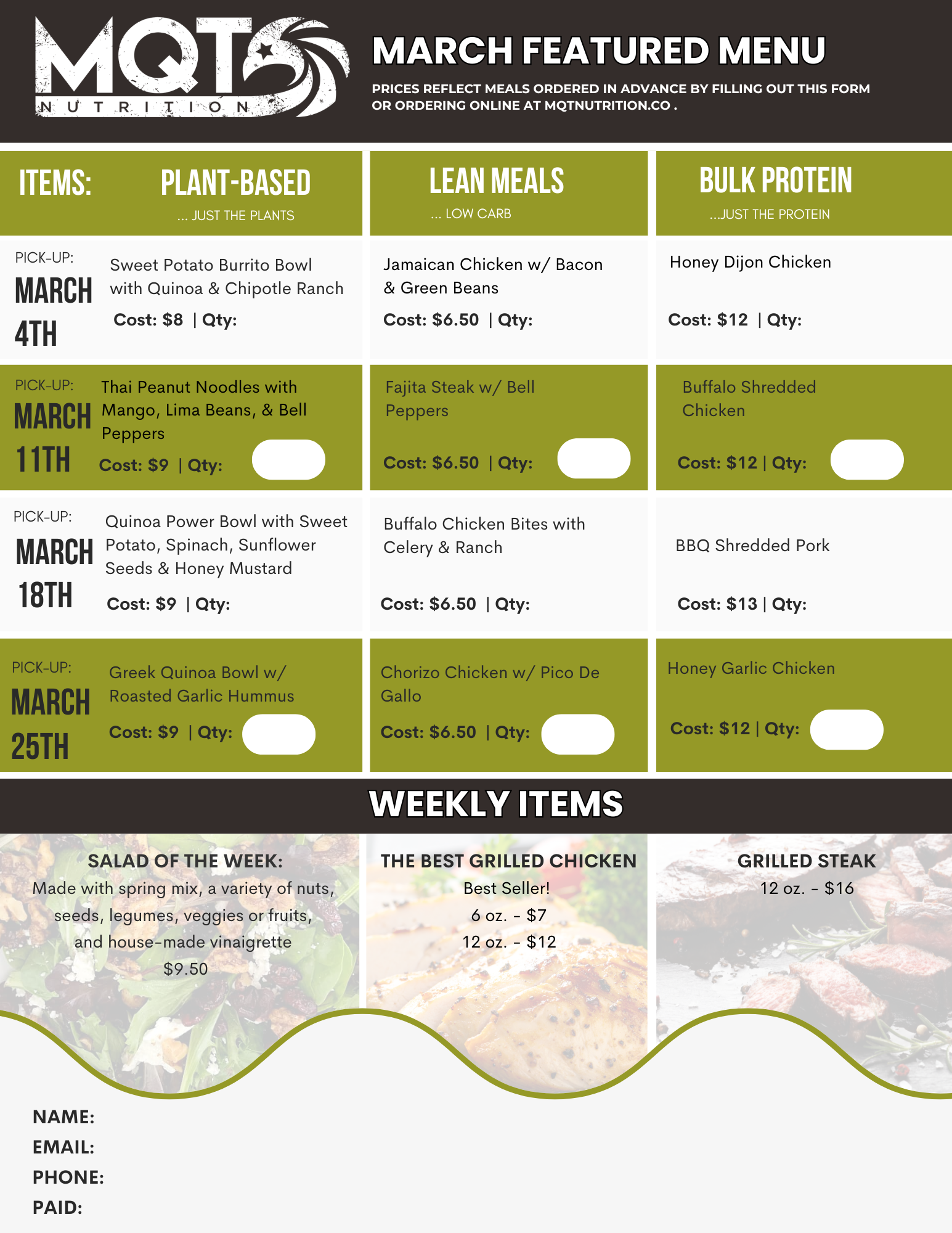 MARCH 2026 Featured Menu