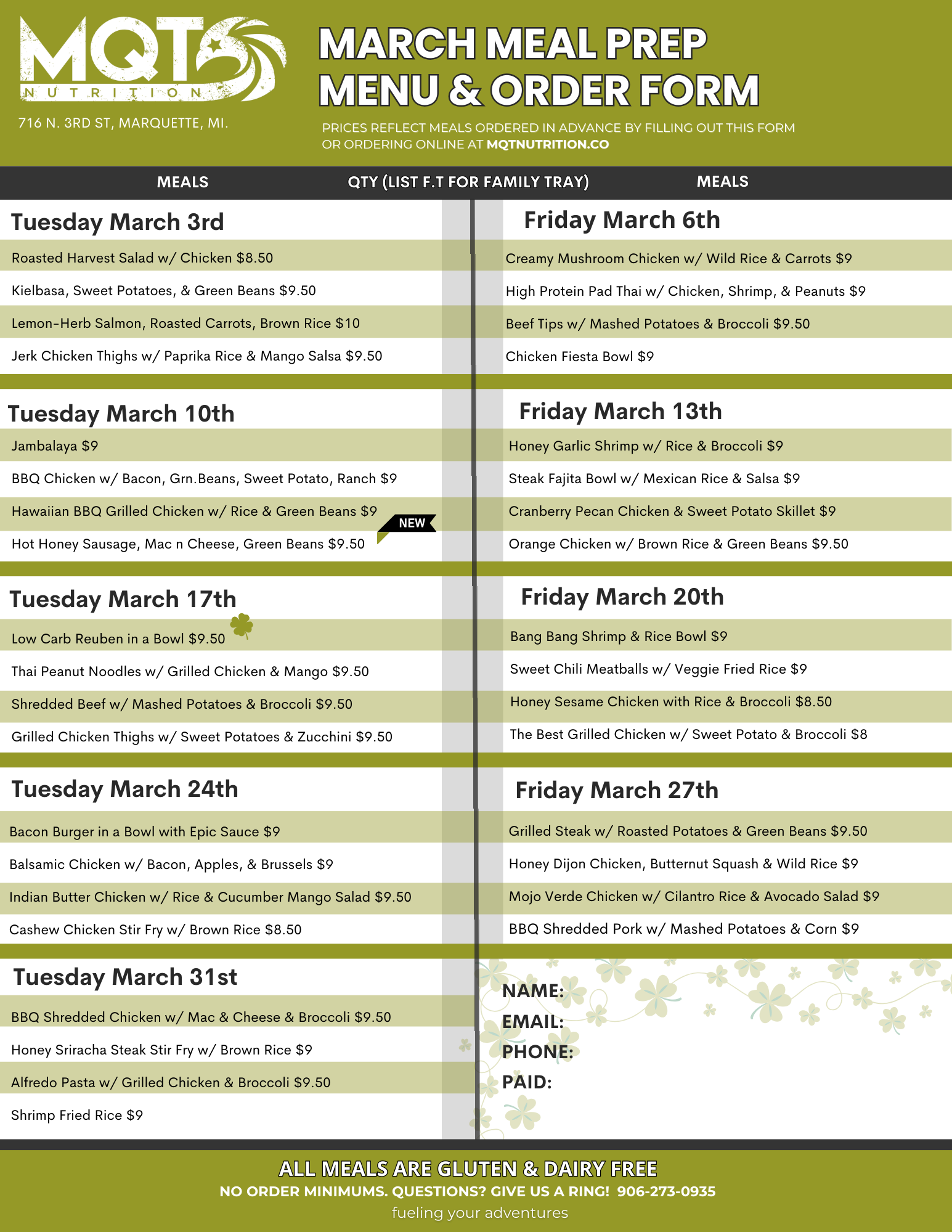 March 2026 Classic Menu