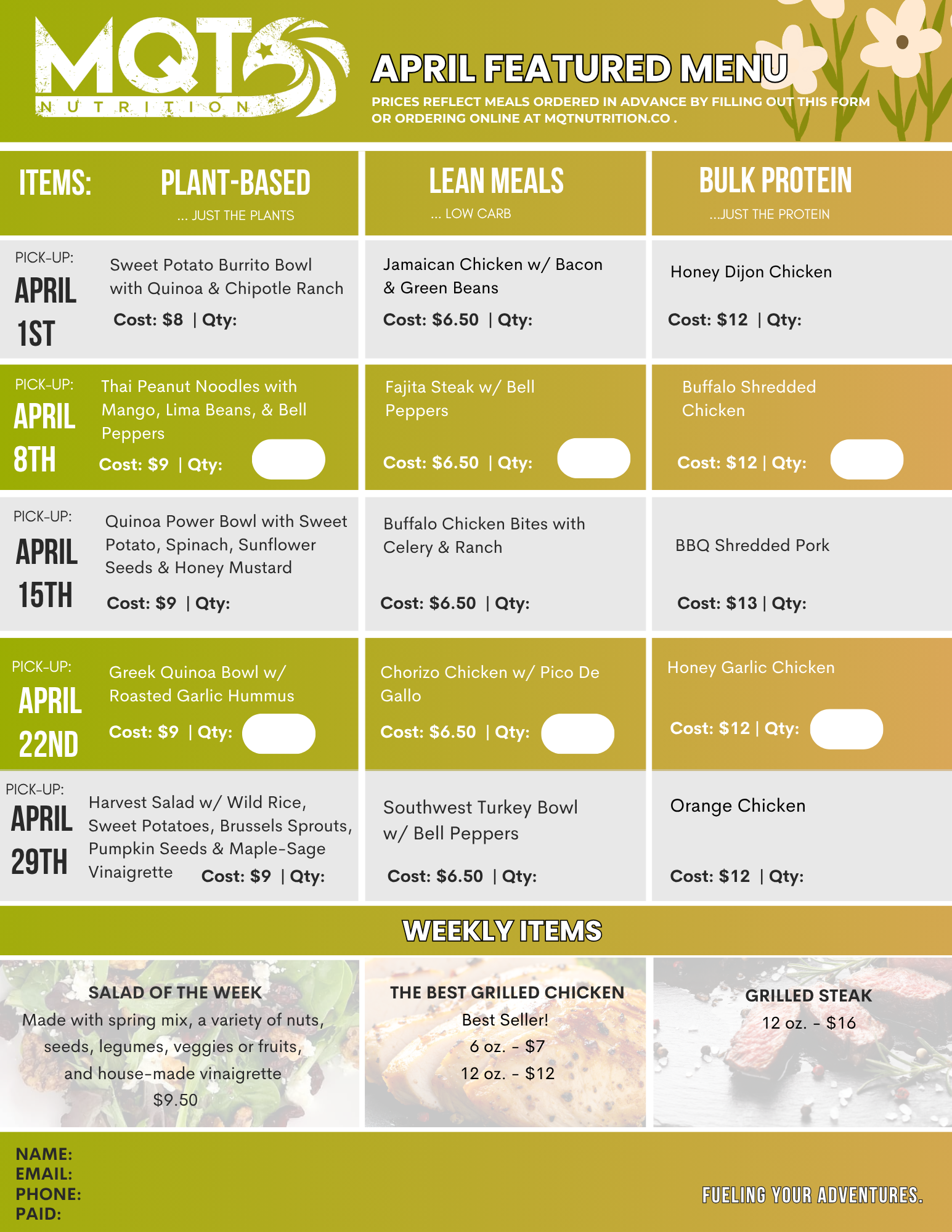 APRIL 2026 Featured Menu