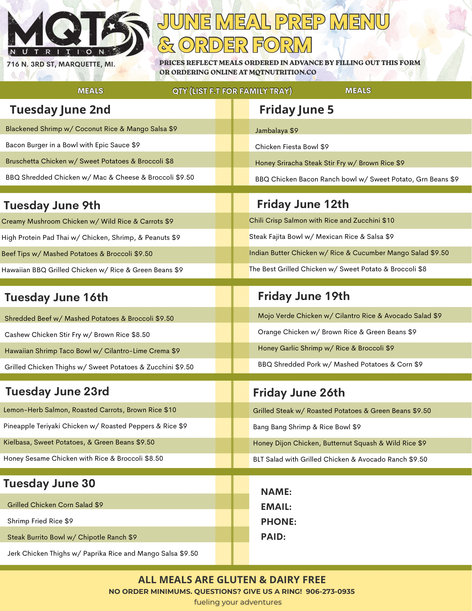 June 2026 Meal Prep Menu