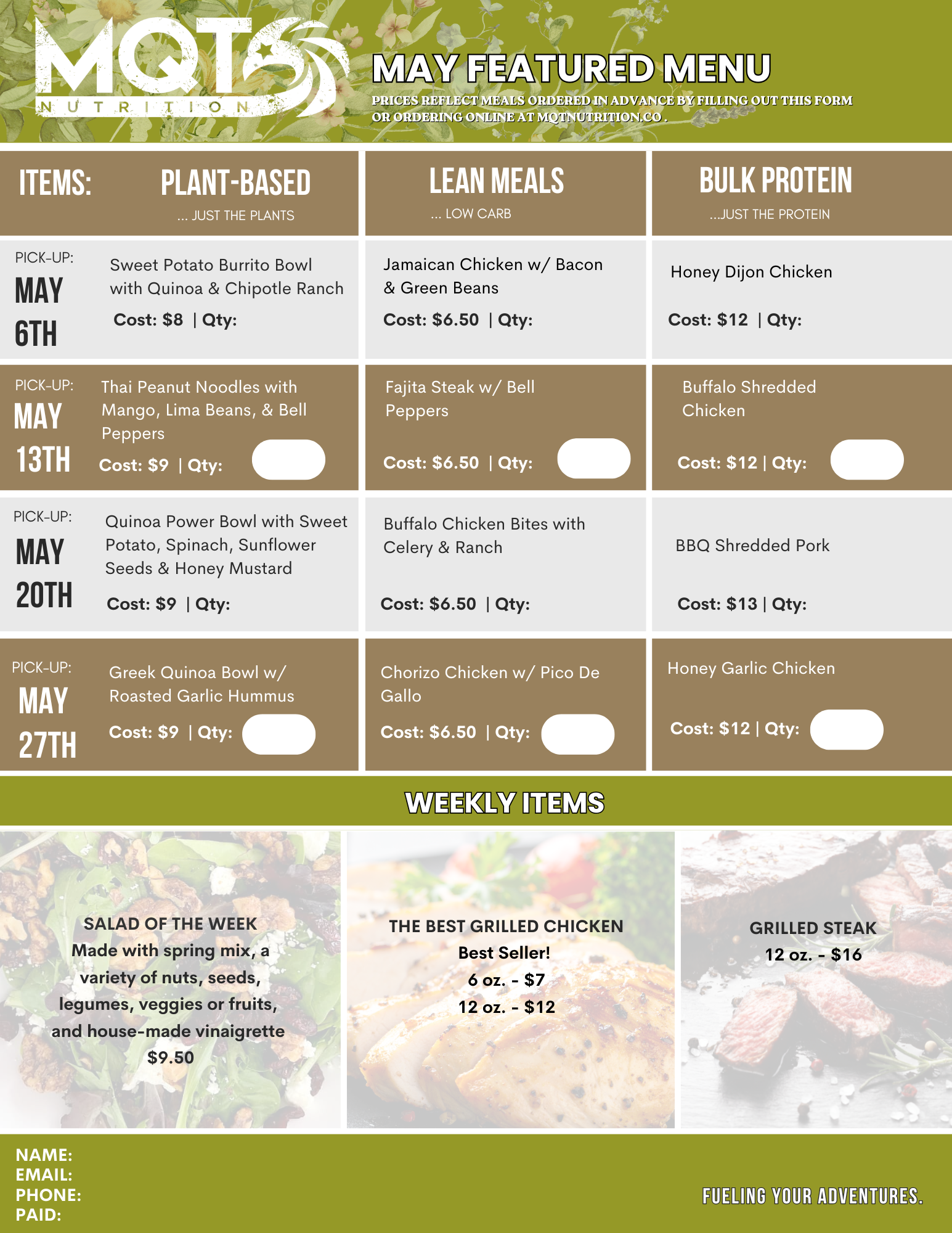 MAY 2026 Featured Menu