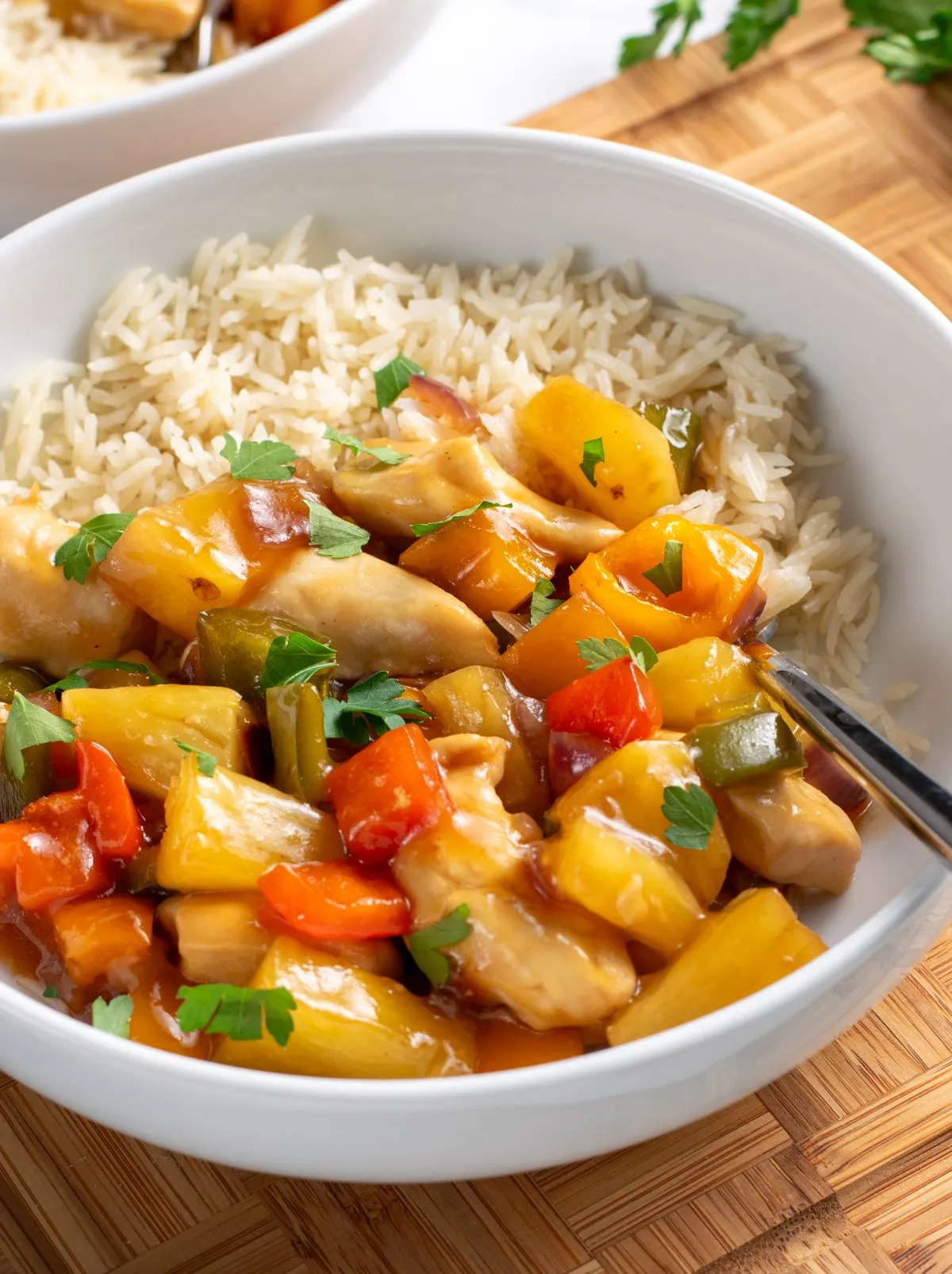 Pineapple Teriyaki Chicken w/ Roasted Peppers & Rice